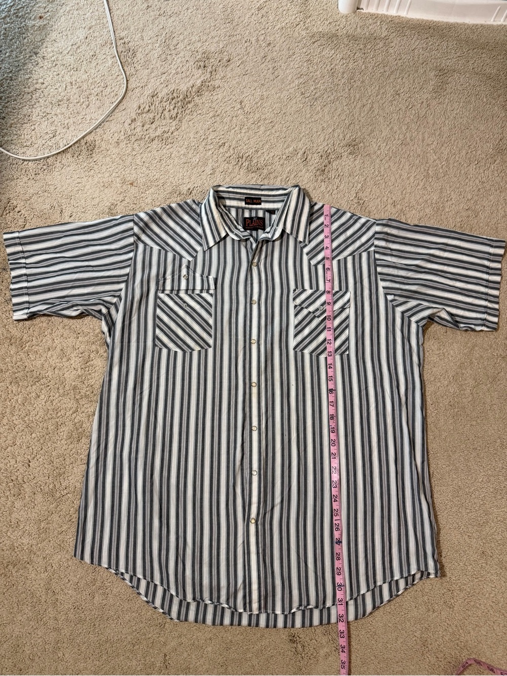 Men’s plains western Short Sleeve Striped pearl snap striped grey and white
